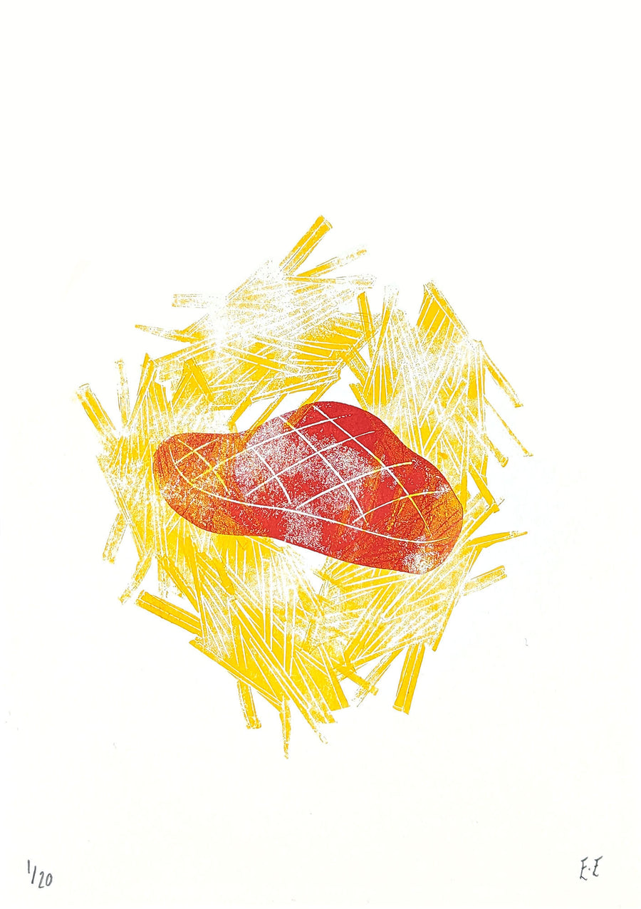 Art School x Ellie Edwards x Morty and Bob's Kensal Rise collaboration linocut series, Steak Frites